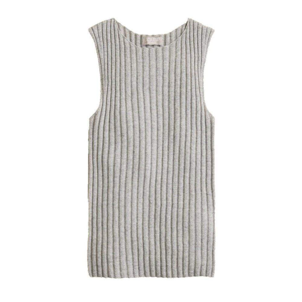 NWT J.Crew Wide-rib Cashmere Sweater Shell in Heather Grey Knit S